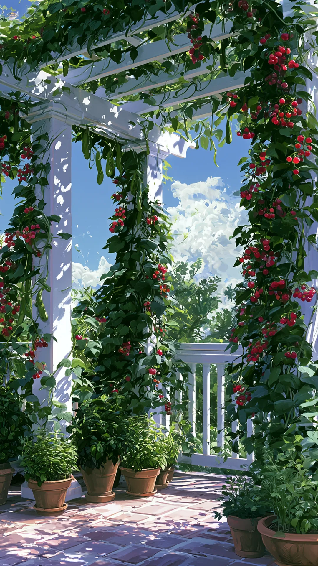 edible pergola with climbing beans, cucumbers and cherry tomatoes, photo 1 of 4
