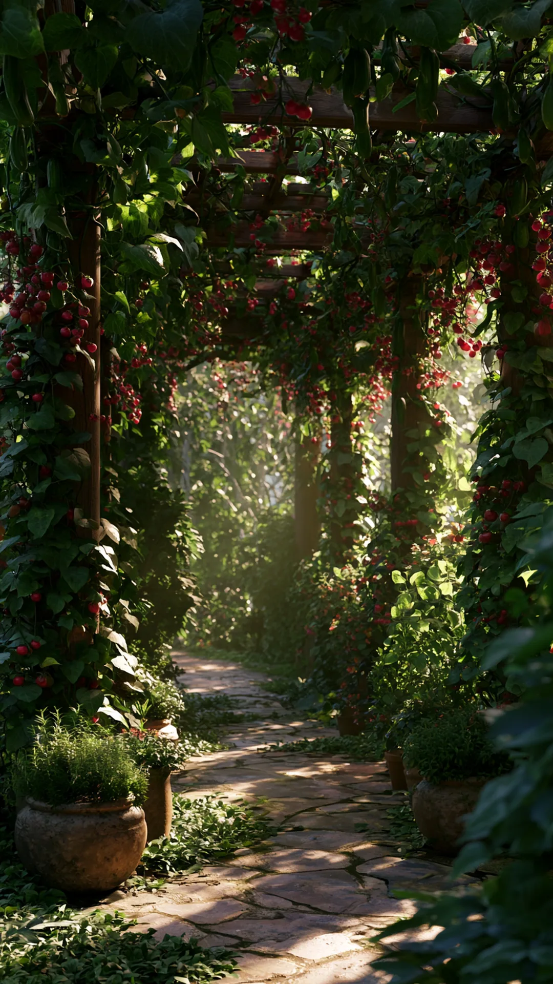 edible pergola with climbing beans, cucumbers and cherry tomatoes, photo 2 of 4