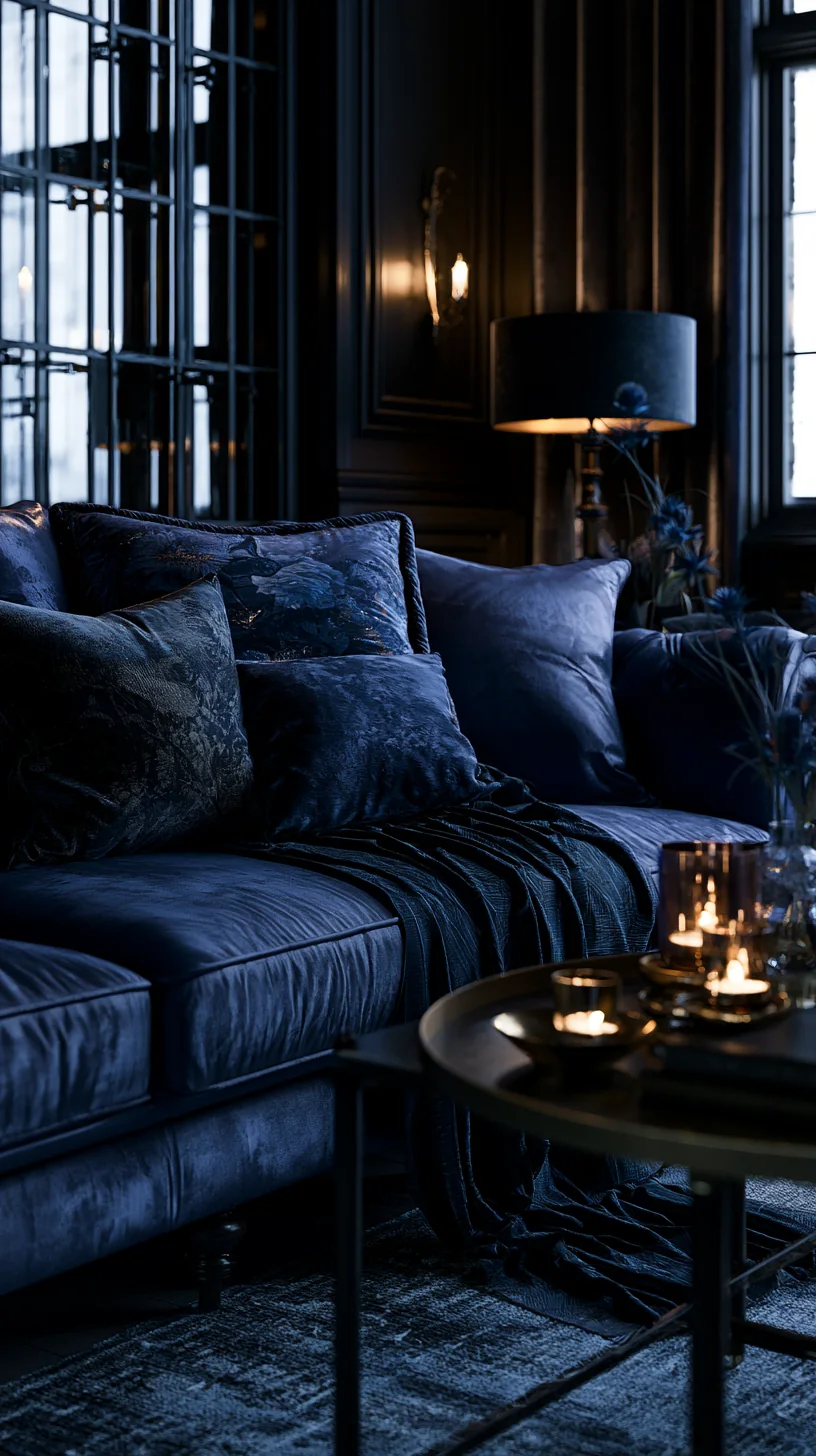 deep navy and cream accents layered on a blue couch, photo 1 of 4