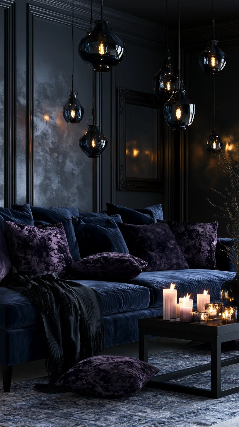 deep navy and cream accents layered on a blue couch, photo 3 of 4
