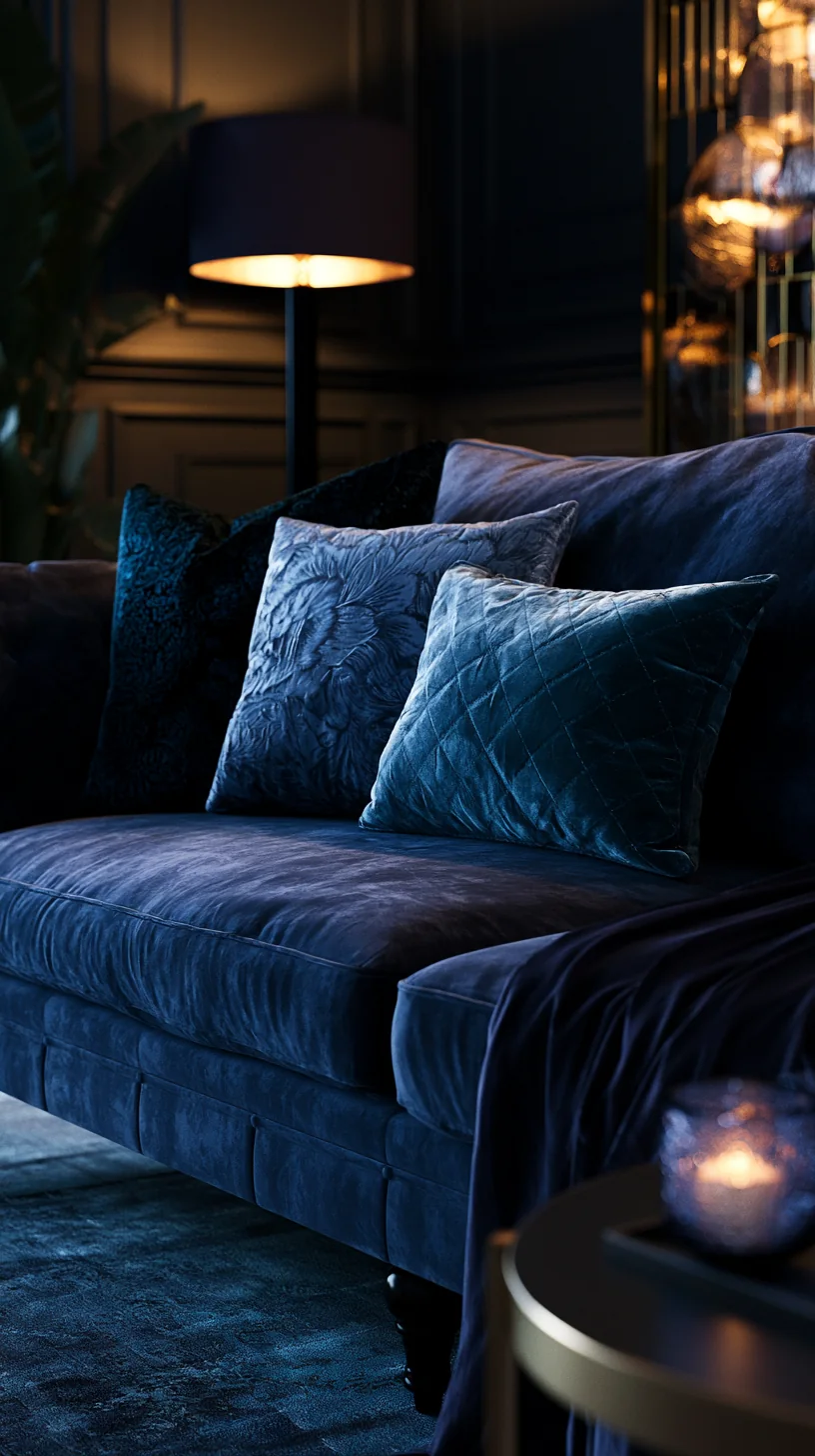 deep navy and cream accents layered on a blue couch, photo 4 of 4