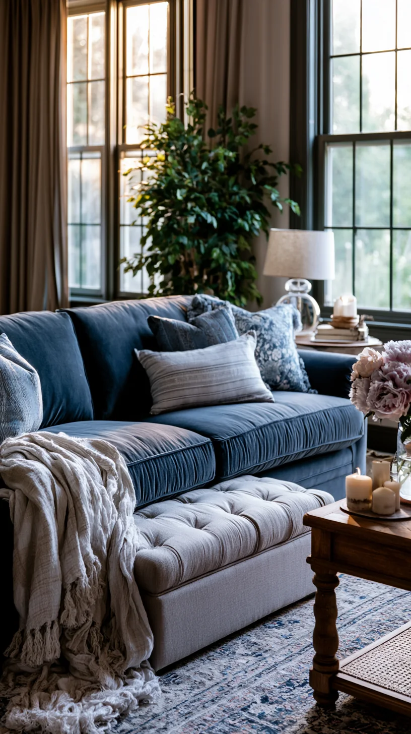 cream storage ottoman paired with a blue couch, photo 2 of 4