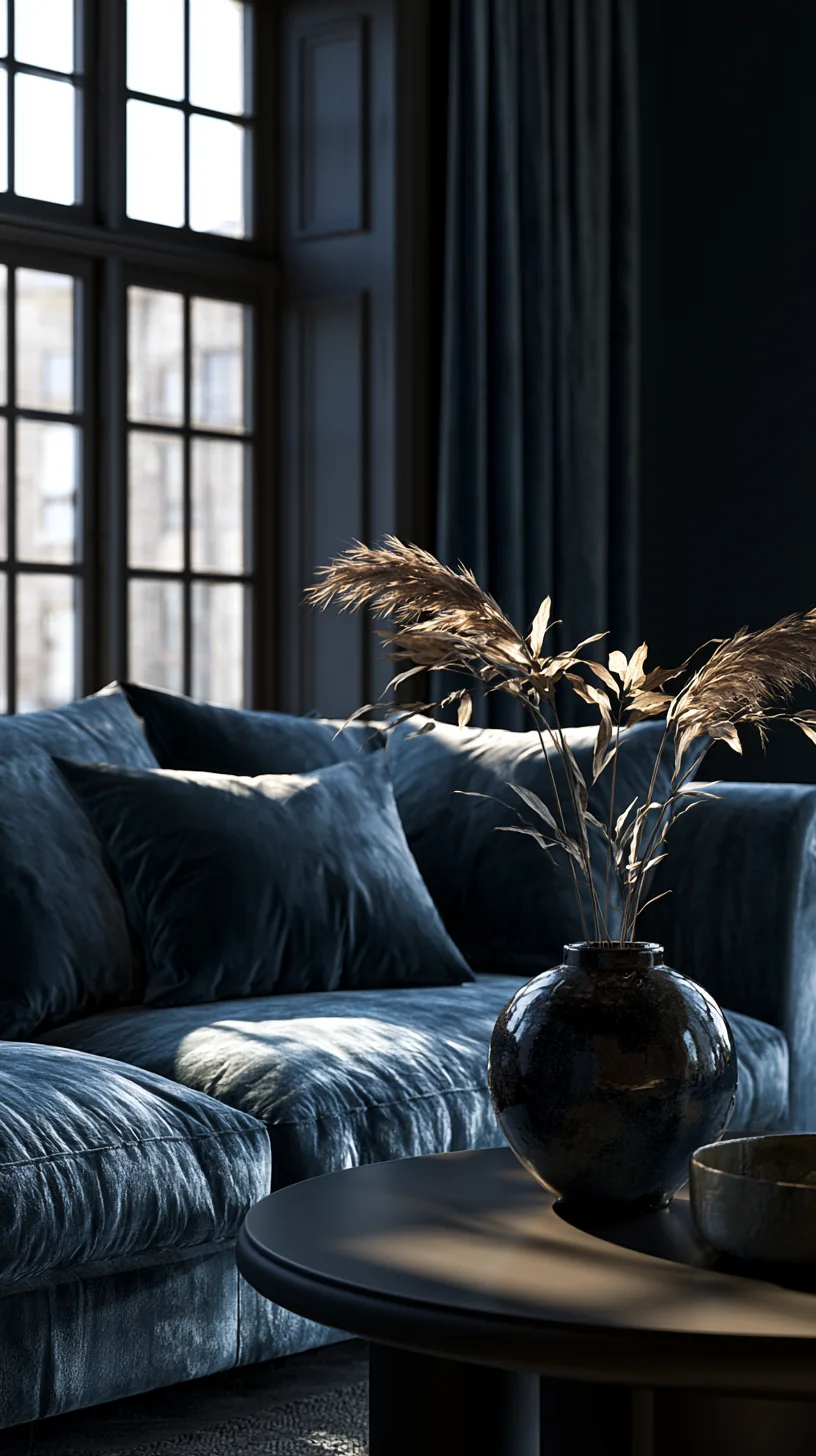 simple warm ceramic vase styled near a blue couch, photo 1 of 4