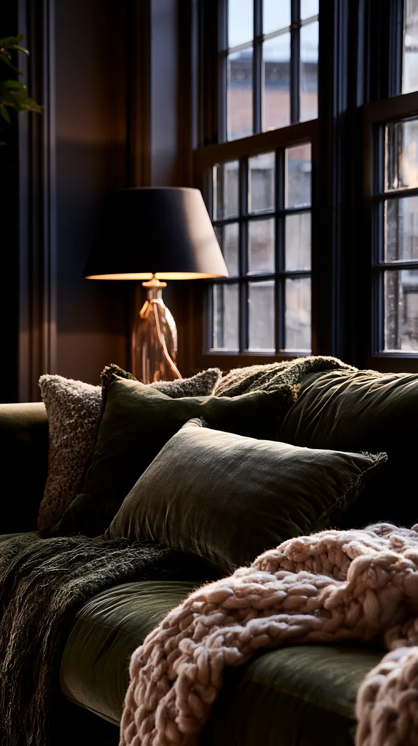 olive green sofa layered with a chunky cream knit throw for cozy evenings, photo 2 of 4
