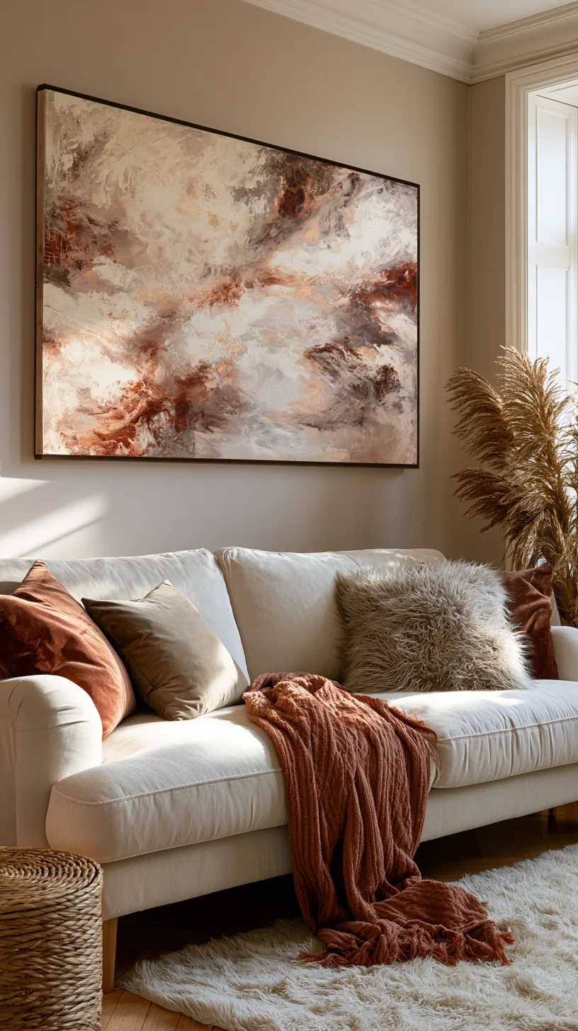 oversized canvas art hanging above a living room couch, photo 1 of 3