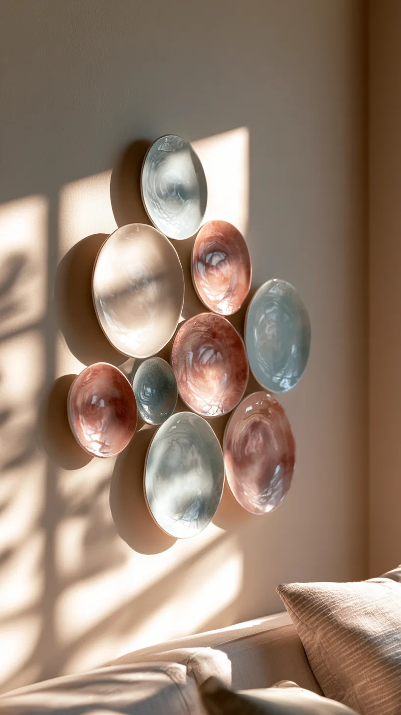decorative wall plates grouped on a living room wall, photo 1 of 3