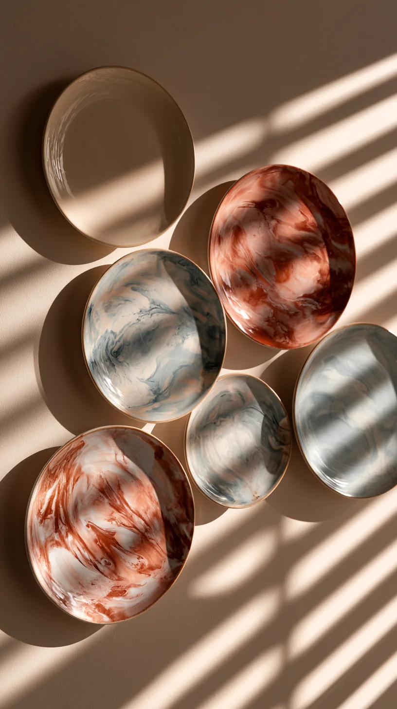 decorative wall plates grouped on a living room wall, photo 3 of 3