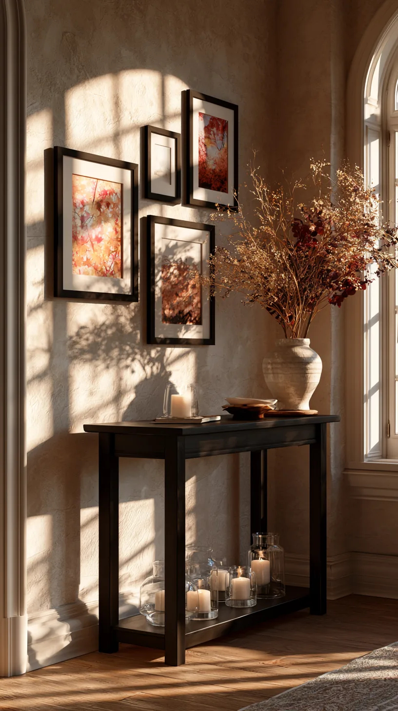 seasonal wall vignette with a small framed print and garland in a living room, photo 3 of 3
