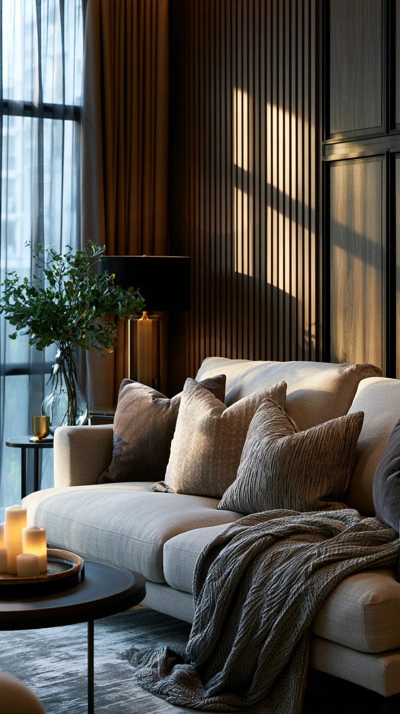 Textured wood wall panels covering a feature wall in a modern living room, photo 4 of 4