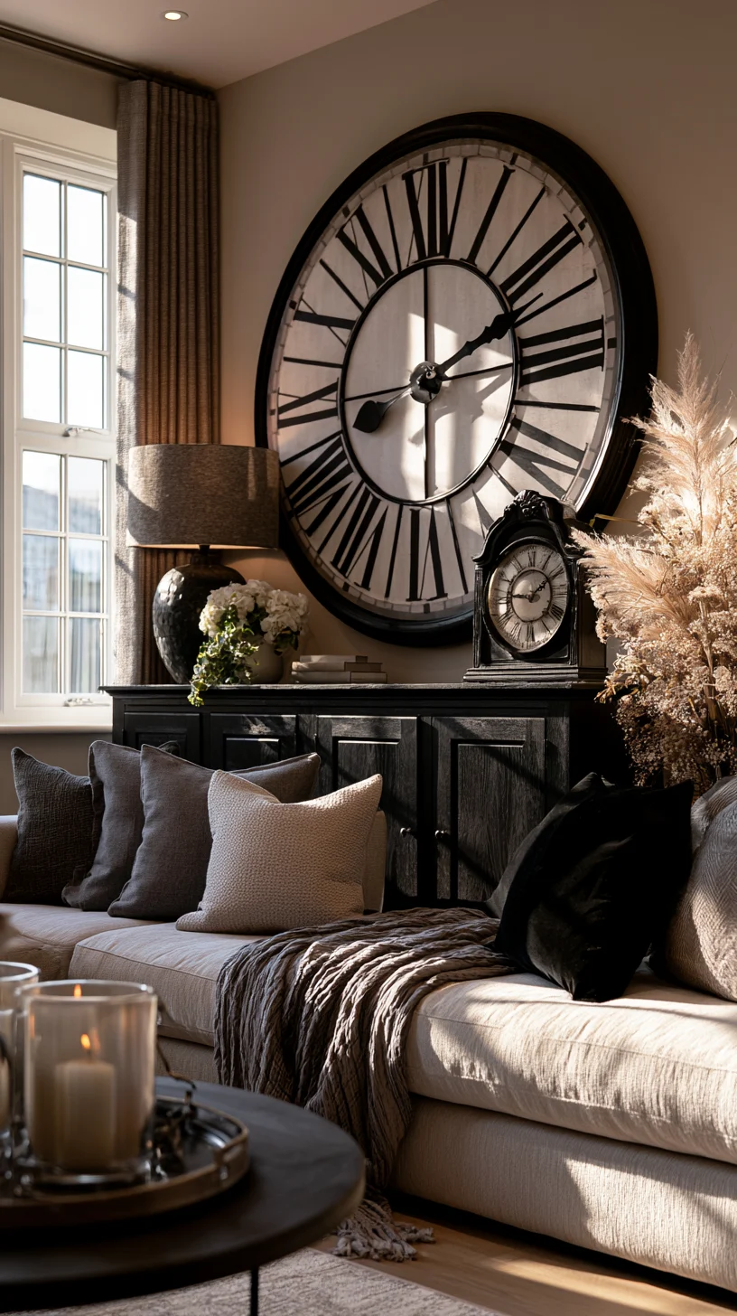 An oversized rustic wall clock as a large decorative focal point in a living room, photo 4 of 4