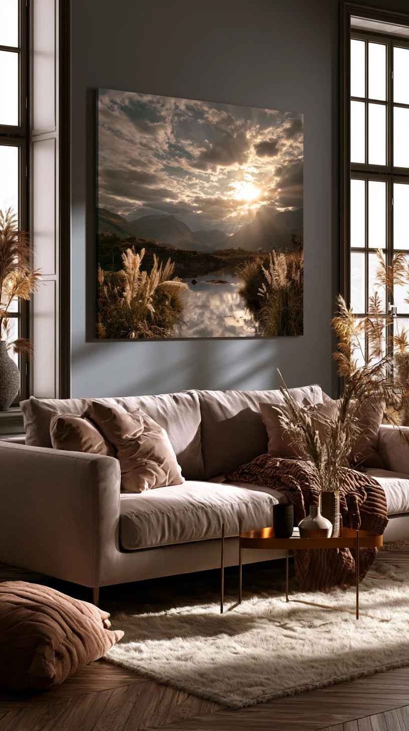 A large framed forest landscape canvas bringing nature into a living room, photo 2 of 4