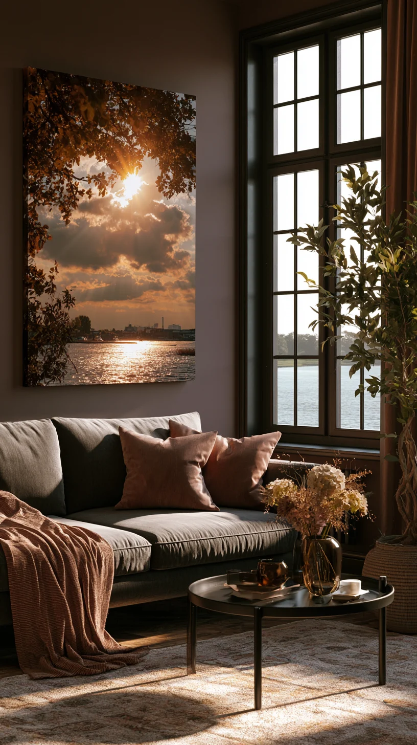 A large framed forest landscape canvas bringing nature into a living room, photo 4 of 4