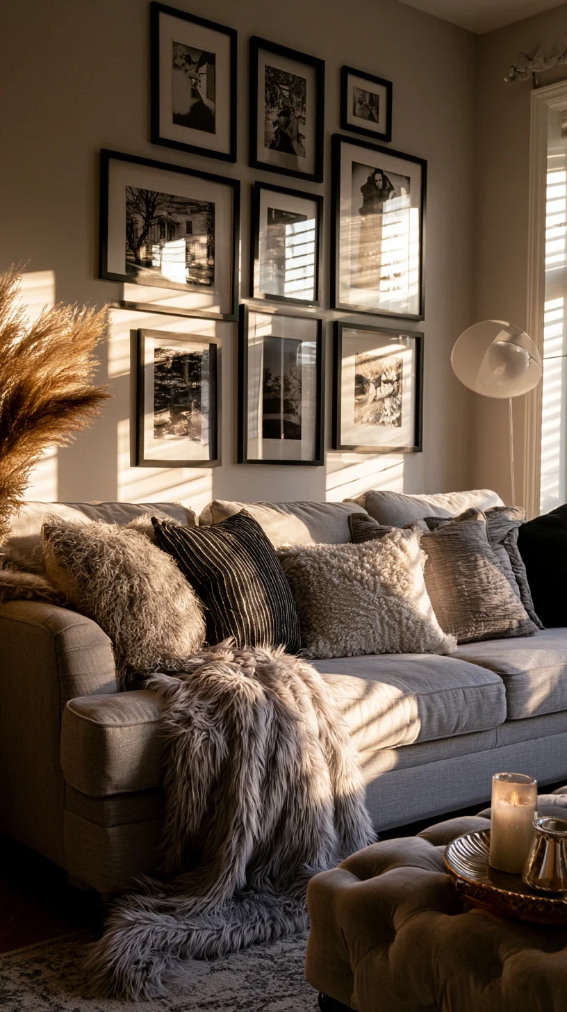 A personal, meaningful large art piece as the focal point of a living room wall, photo 1 of 4