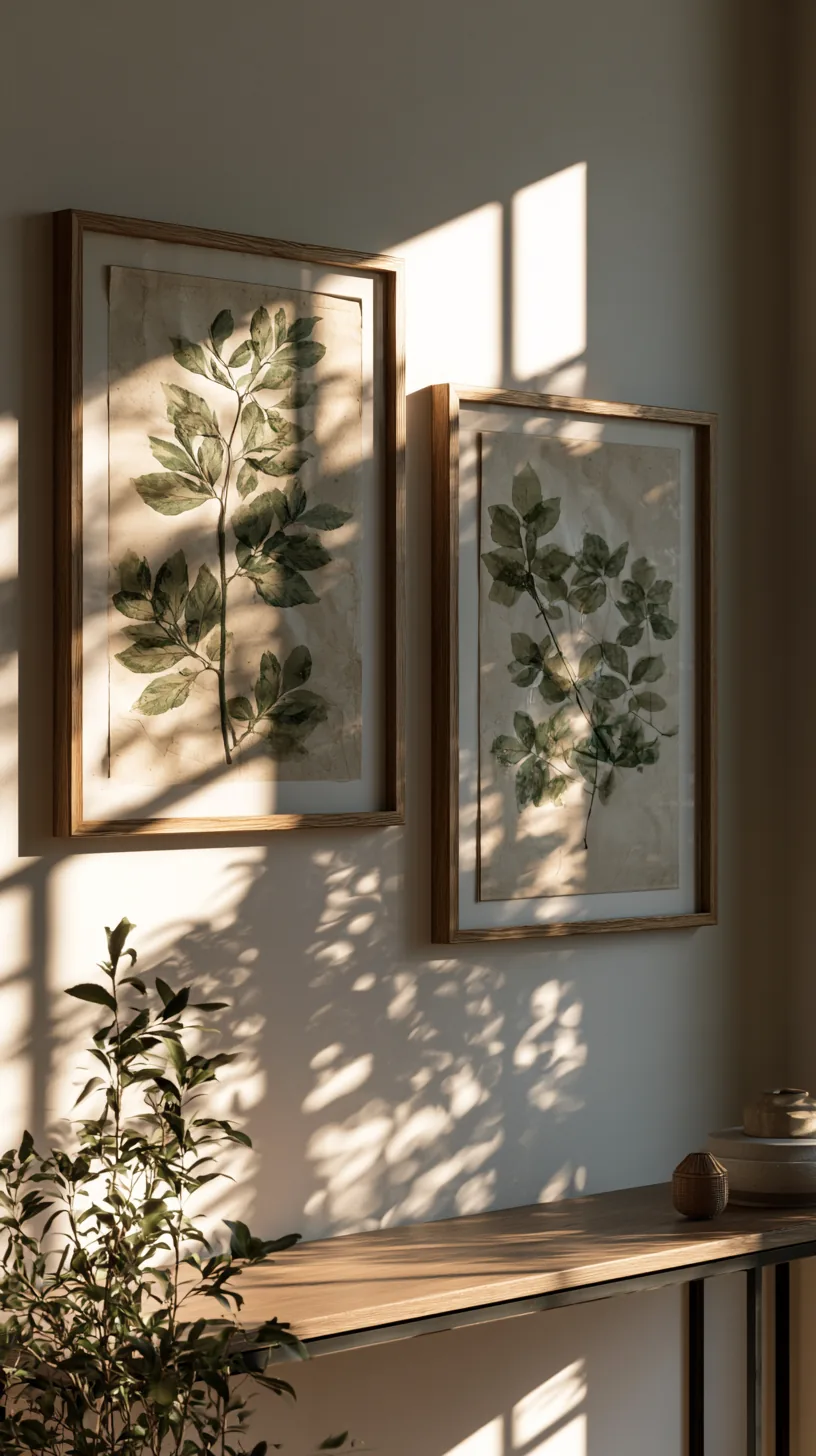 a framed botanical print collection on a living room wall, photo 4 of 4