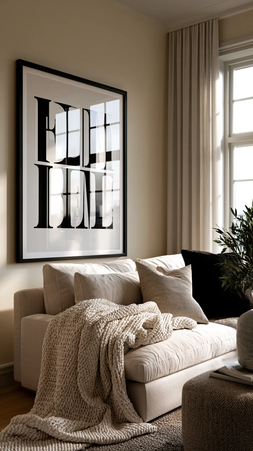 a typography word art mural on a living room wall, photo 1 of 7