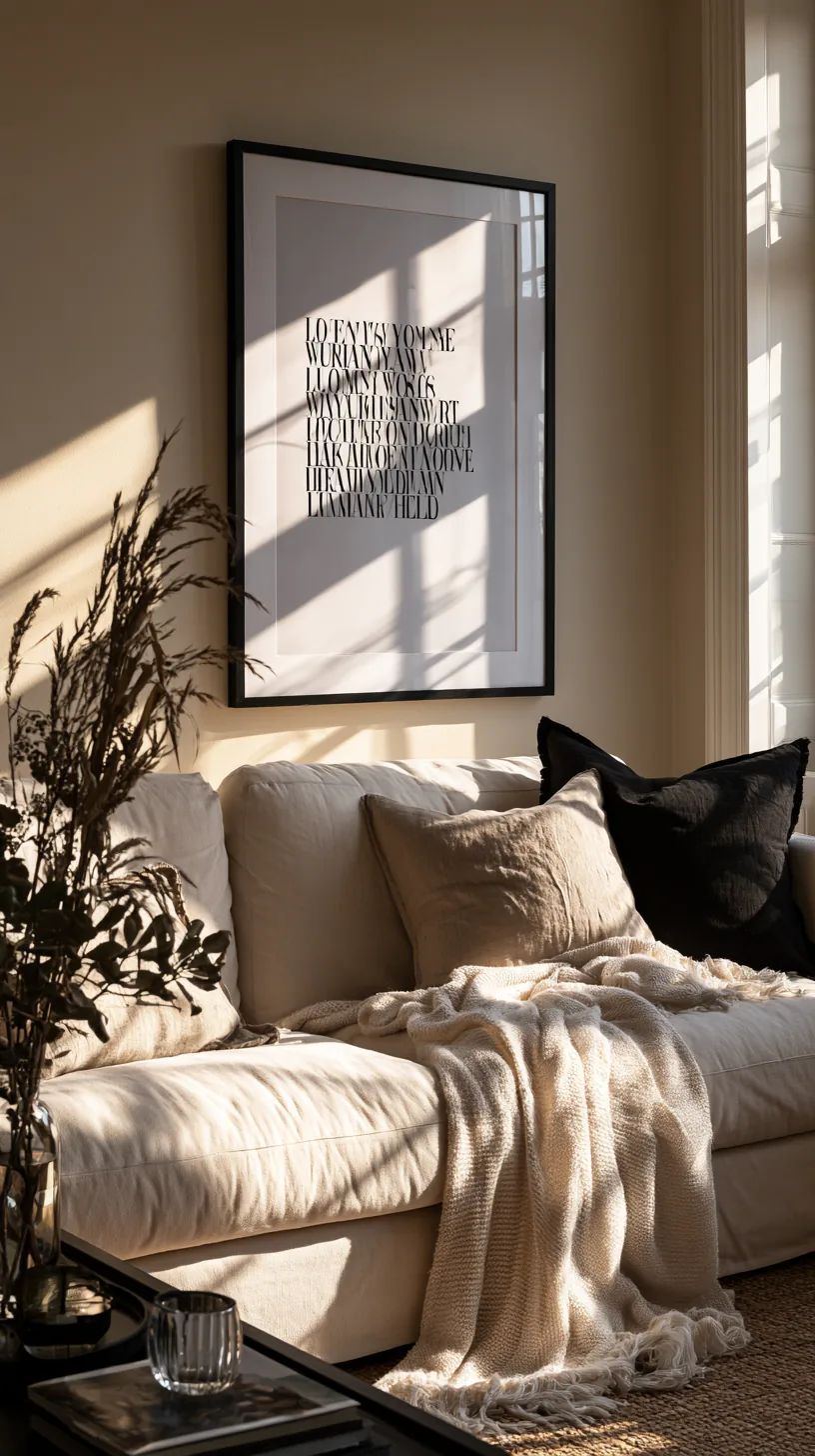 a typography word art mural on a living room wall, photo 2 of 7