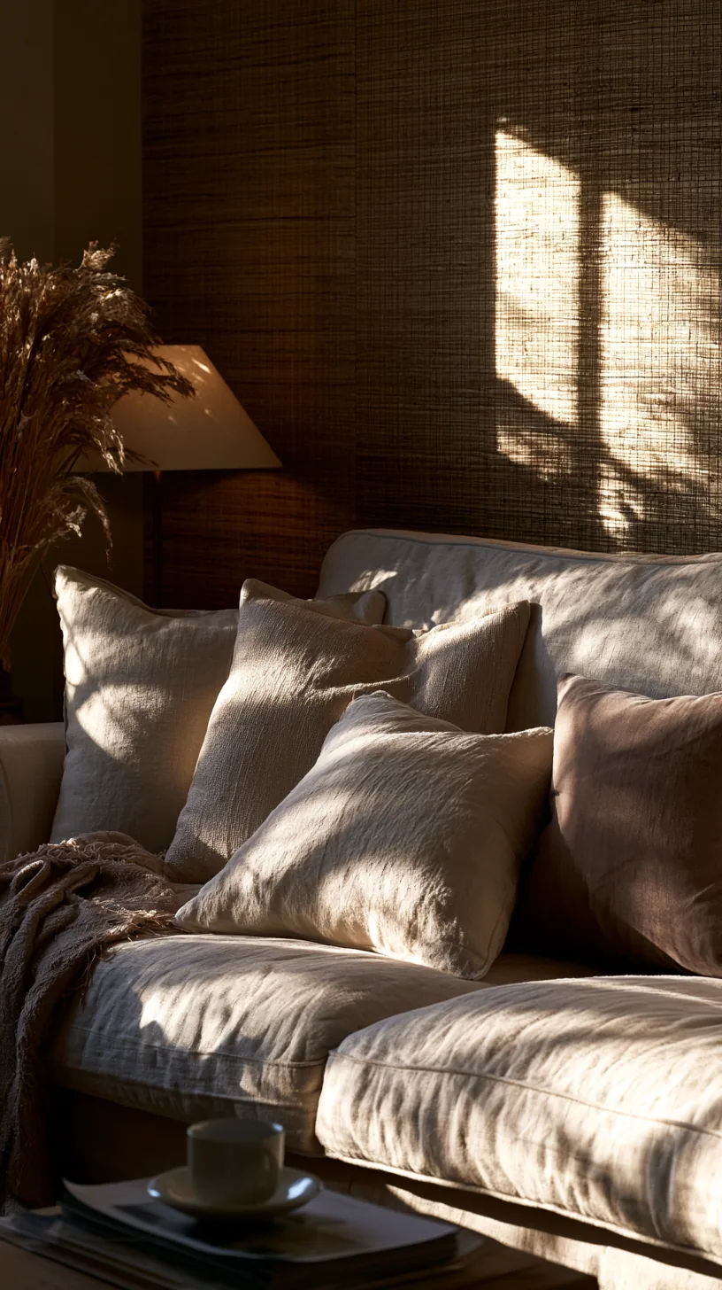a framed grasscloth textured panel on a living room wall, photo 4 of 4