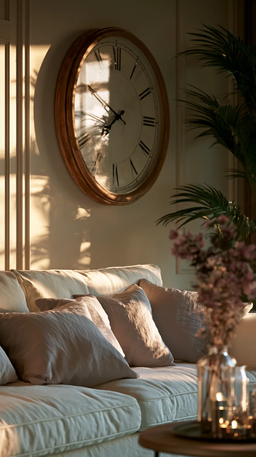 a large decorative wall clock as art on a living room wall, photo 3 of 4