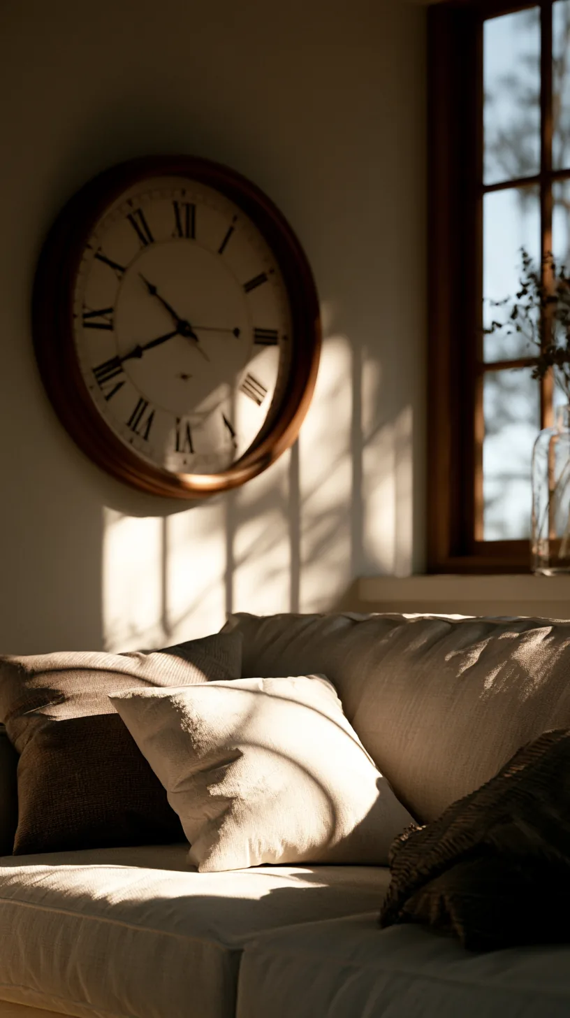 a large decorative wall clock as art on a living room wall, photo 4 of 4