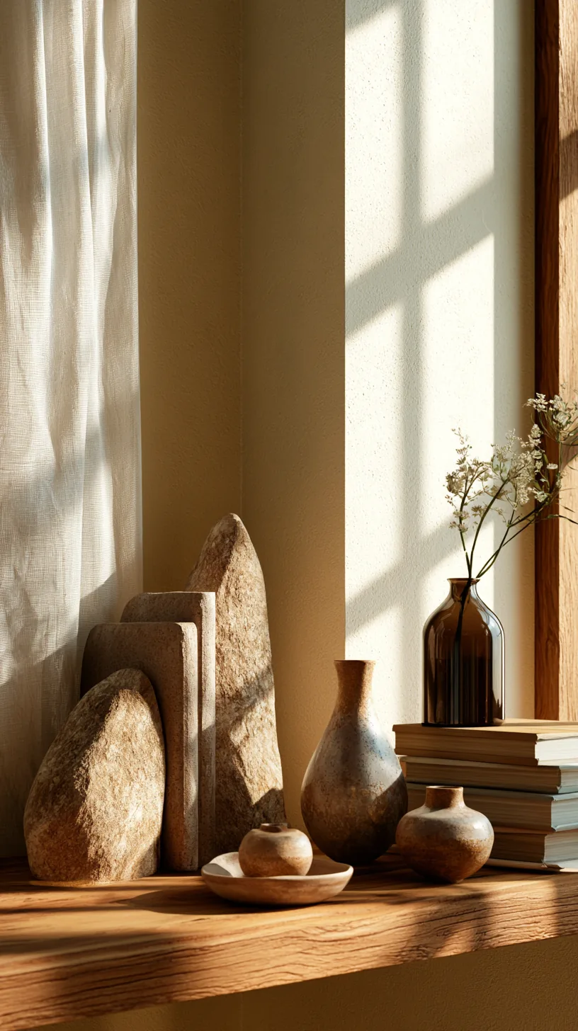 sculptural bookends and decorative objects styled on a living room shelf, photo 4 of 4
