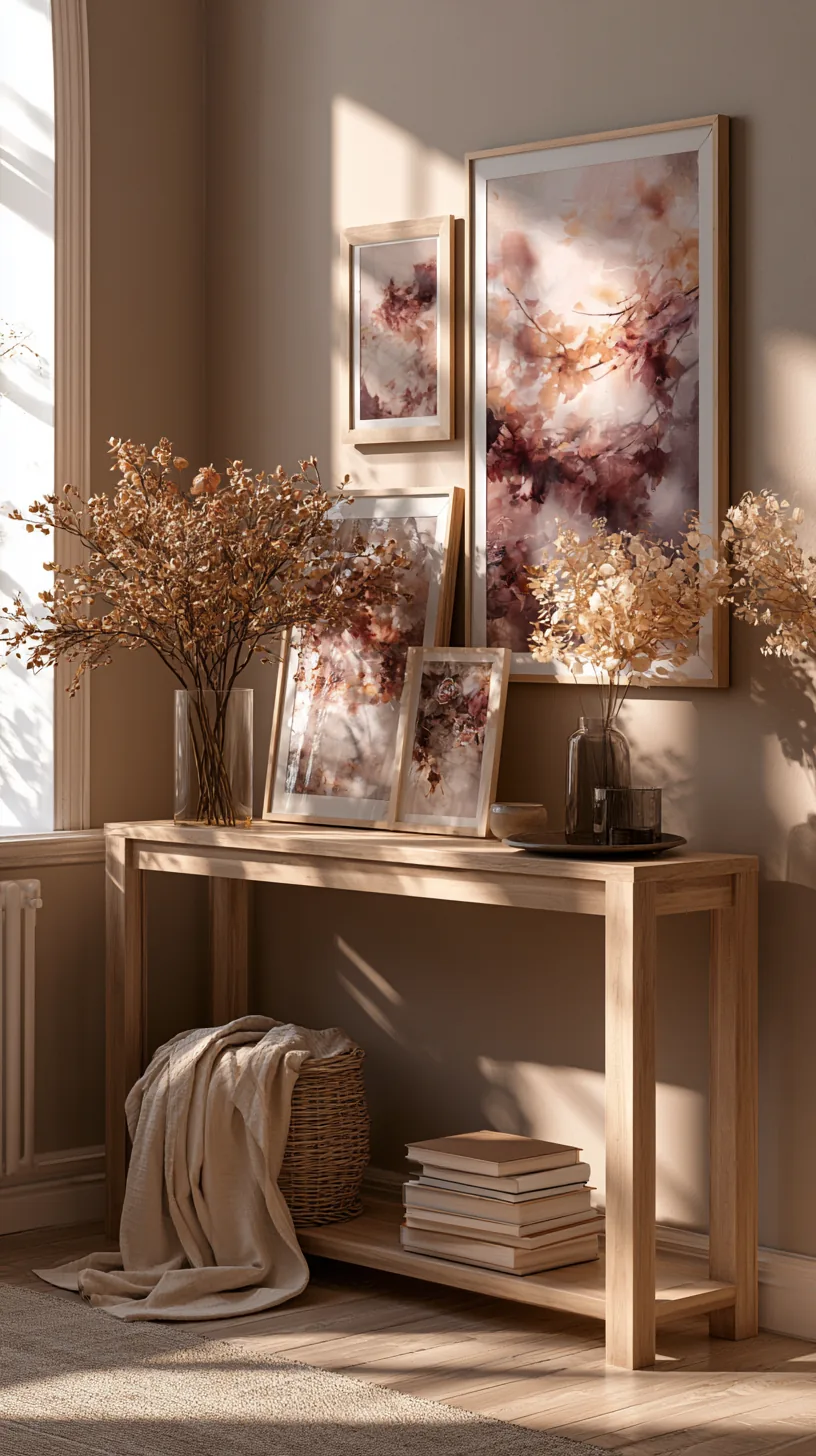 a seasonal art set rotated on a living room wall, photo 1 of 8