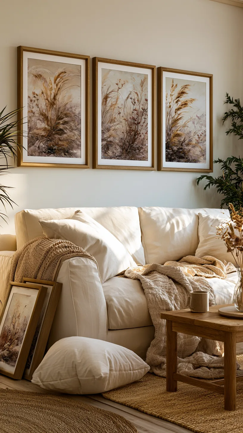 a seasonal art set rotated on a living room wall, photo 5 of 8
