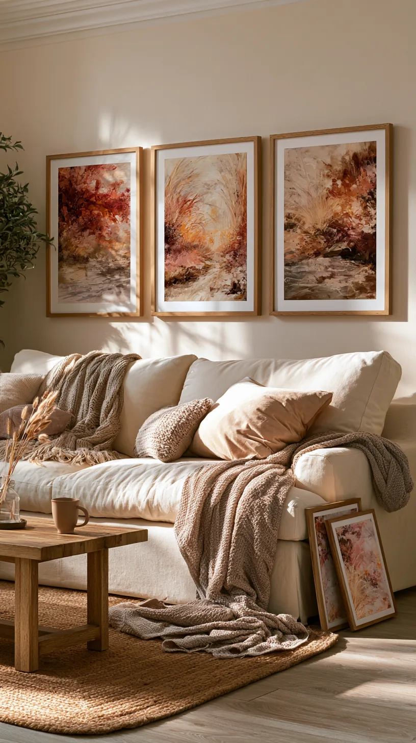 a seasonal art set rotated on a living room wall, photo 6 of 8