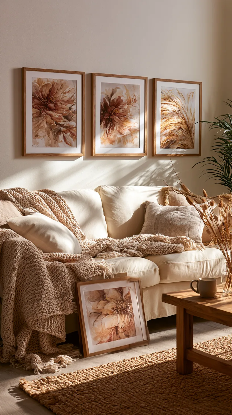 a seasonal art set rotated on a living room wall, photo 7 of 8