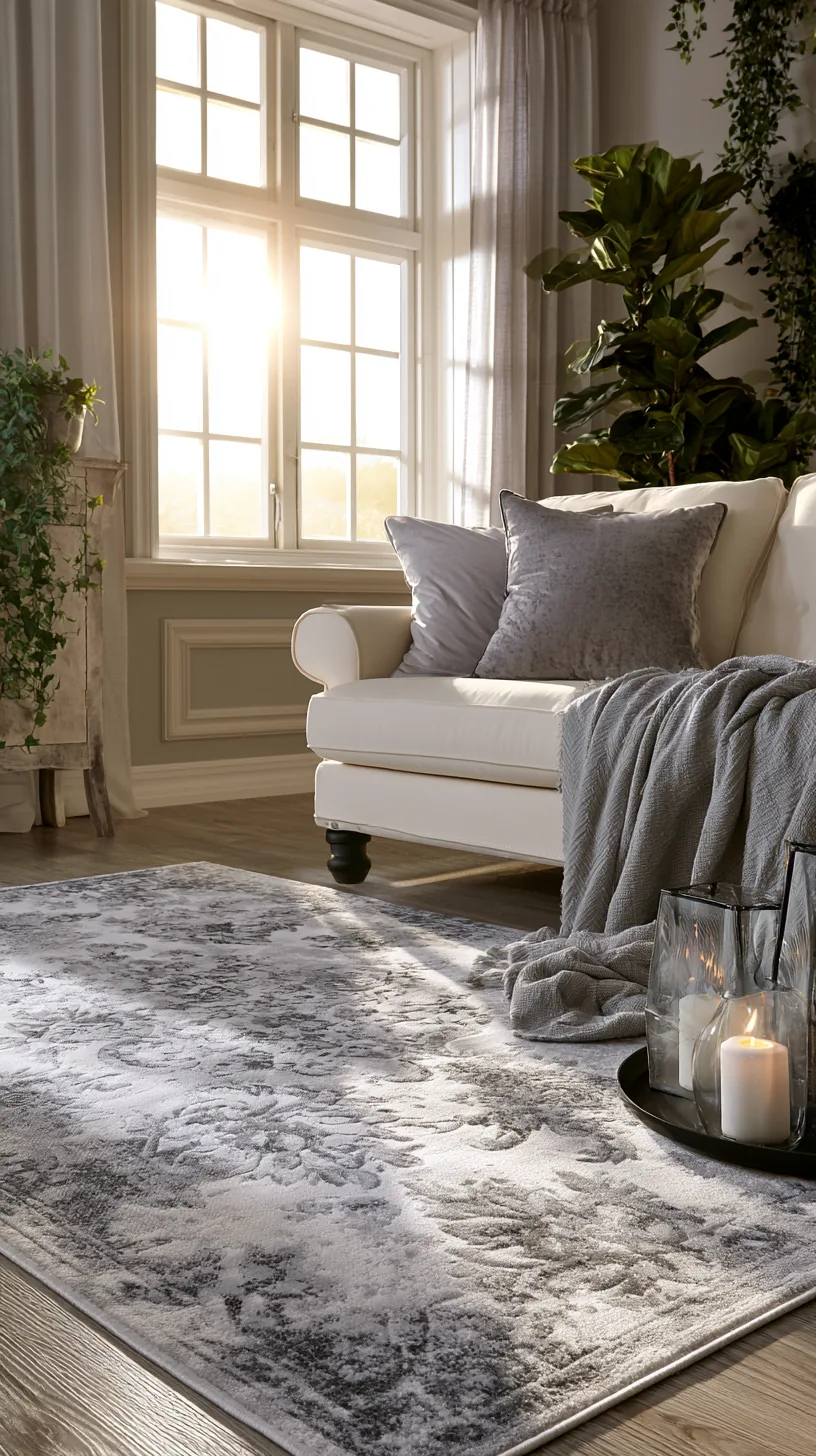 a grey and white shag area rug grounding a living room seating area, photo 1 of 4
