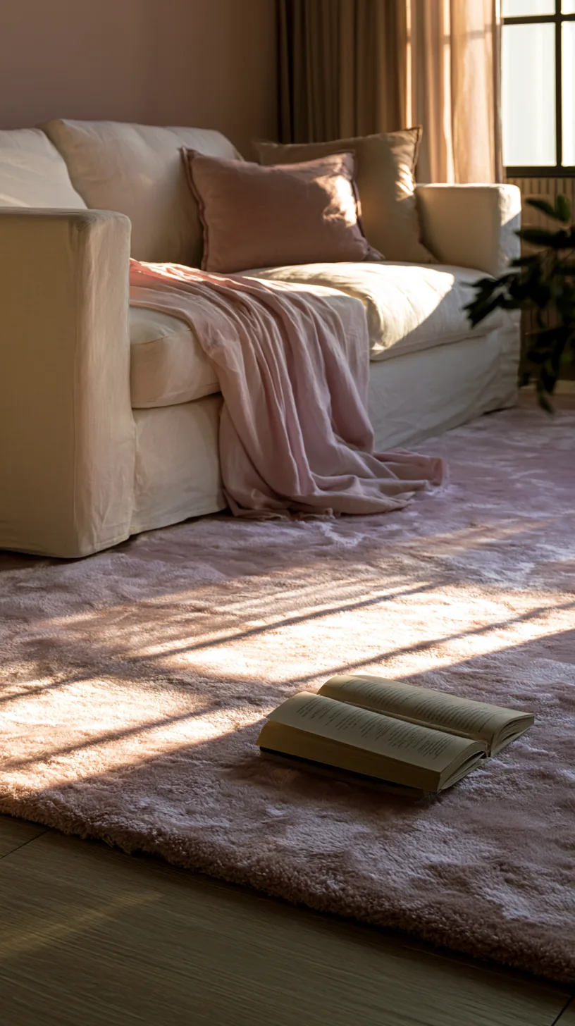 a blush pink area rug grounding a living room seating area, photo 3 of 3