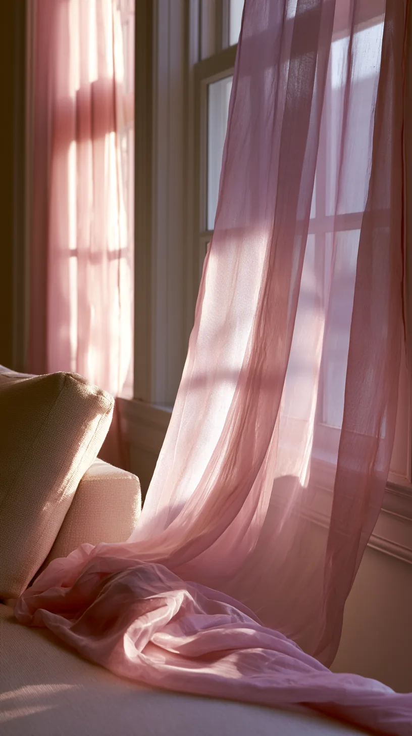 soft pink sheer curtains filtering light in a living room, photo 2 of 3