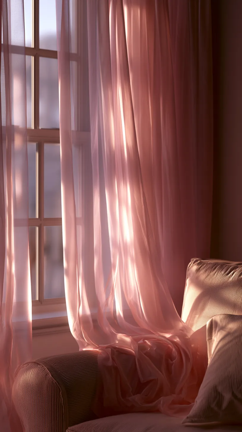 soft pink sheer curtains filtering light in a living room, photo 3 of 3