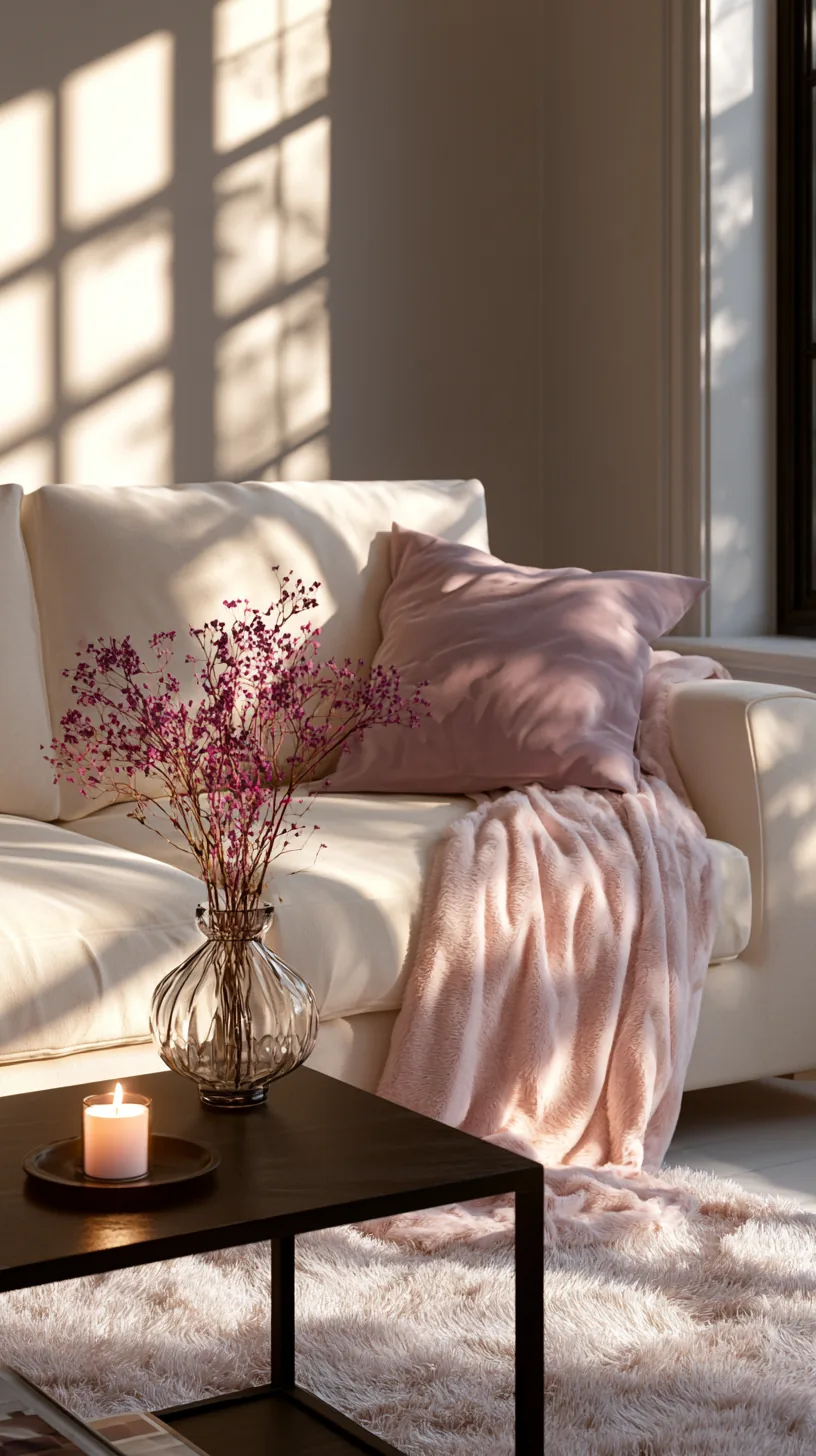 a set of seasonal pink accents refreshing a living room, photo 1 of 4