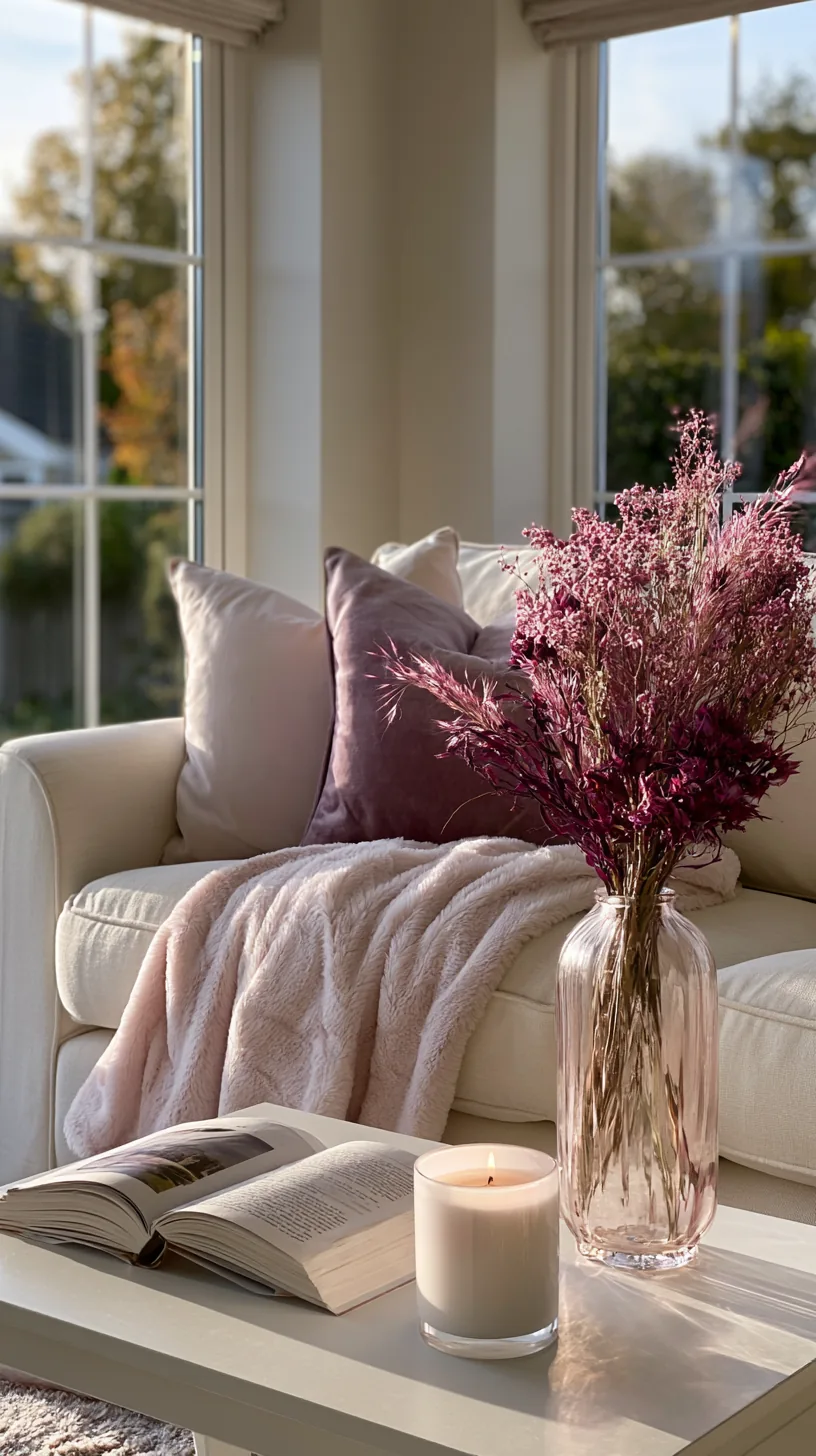 a set of seasonal pink accents refreshing a living room, photo 2 of 4