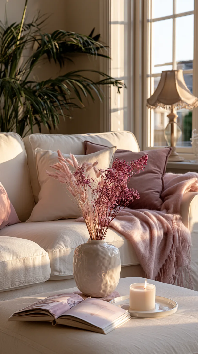 a set of seasonal pink accents refreshing a living room, photo 4 of 4