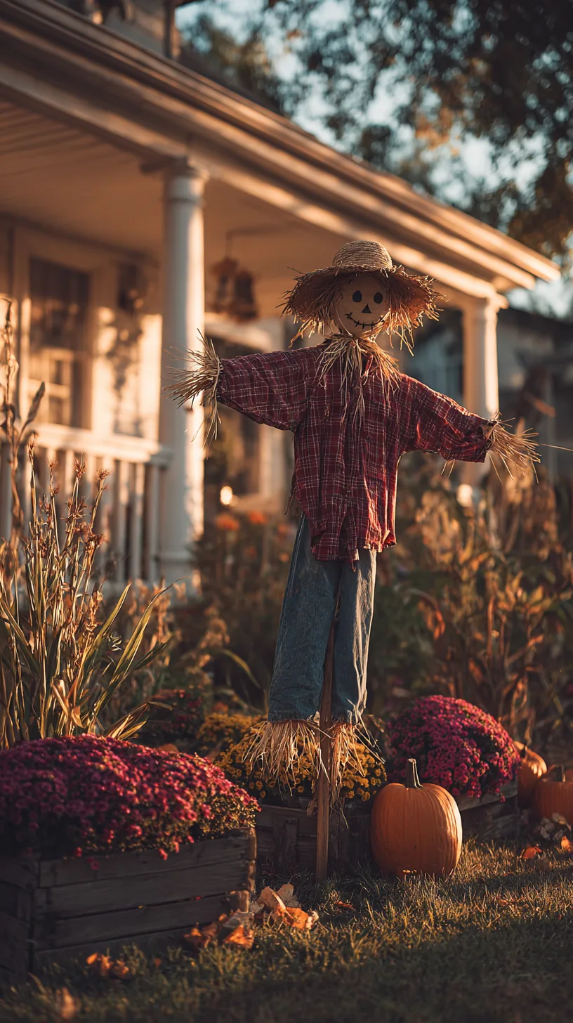 homemade scarecrow staked in an autumn yard — photo 4 of 8