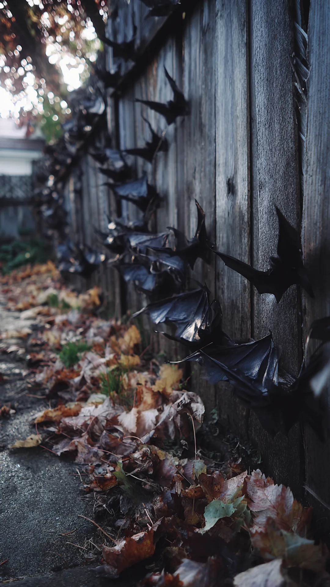 black plastic bats attached along a wooden fence — photo 1 of 2