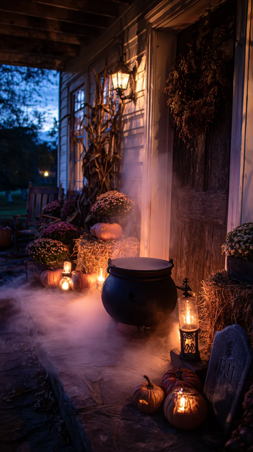 black cauldron releasing low mist on a porch floor — photo 3 of 10