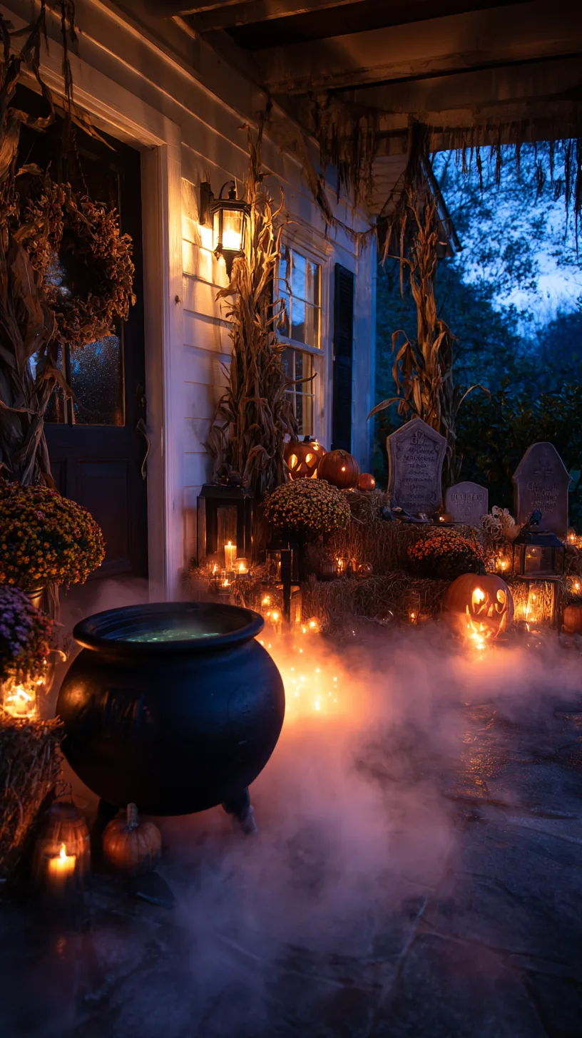 black cauldron releasing low mist on a porch floor — photo 4 of 10