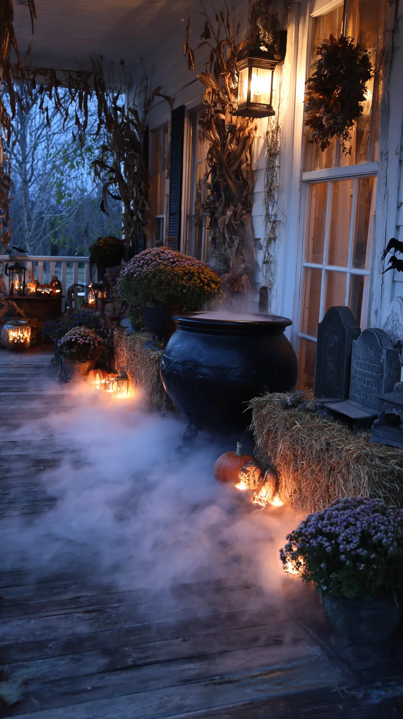 black cauldron releasing low mist on a porch floor — photo 5 of 10