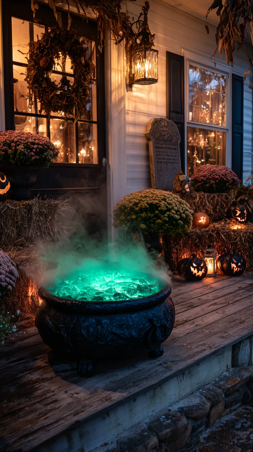 black cauldron releasing low mist on a porch floor — photo 6 of 10
