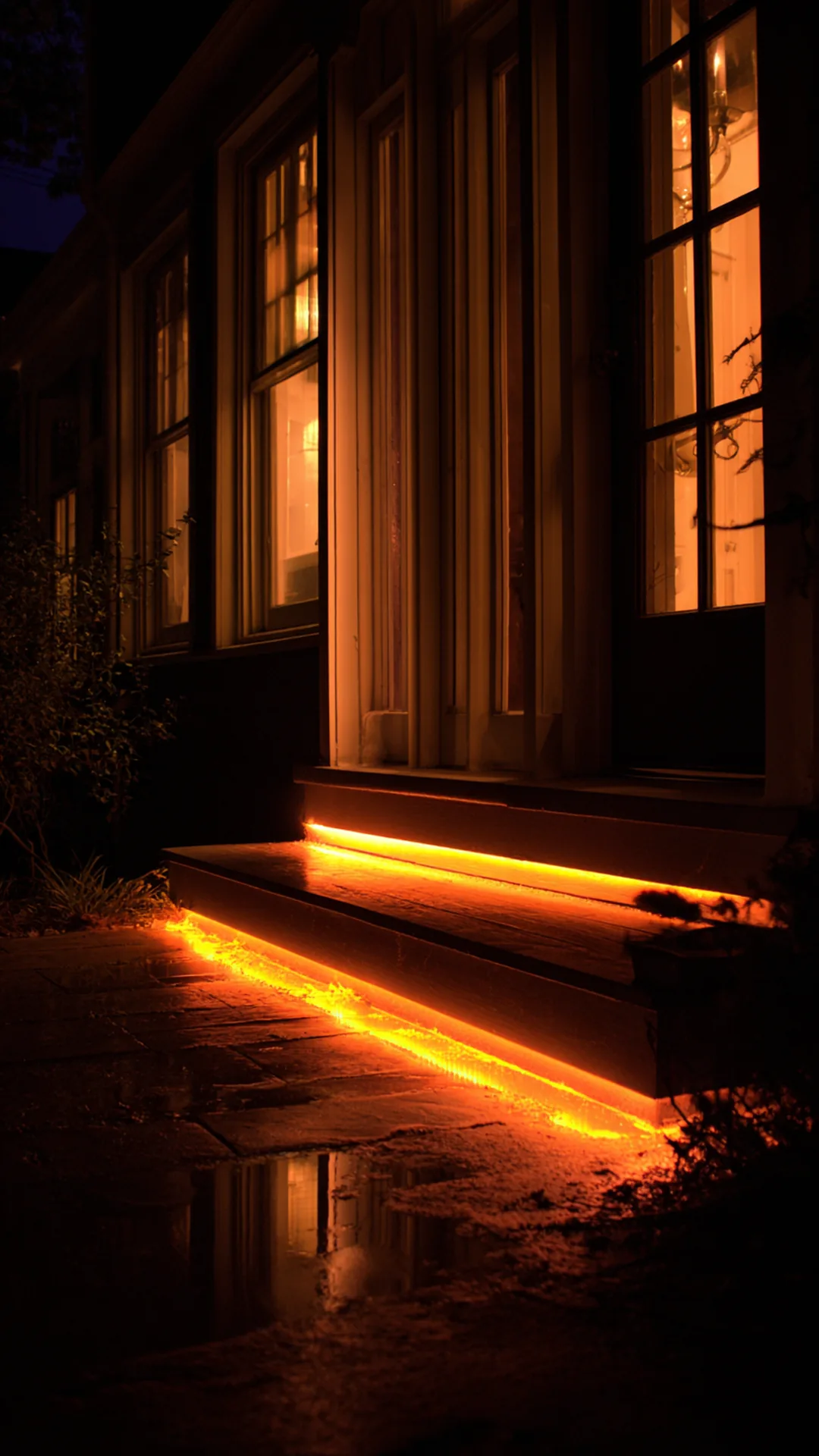 orange rope light outlining a front doorway at night — photo 1 of 2