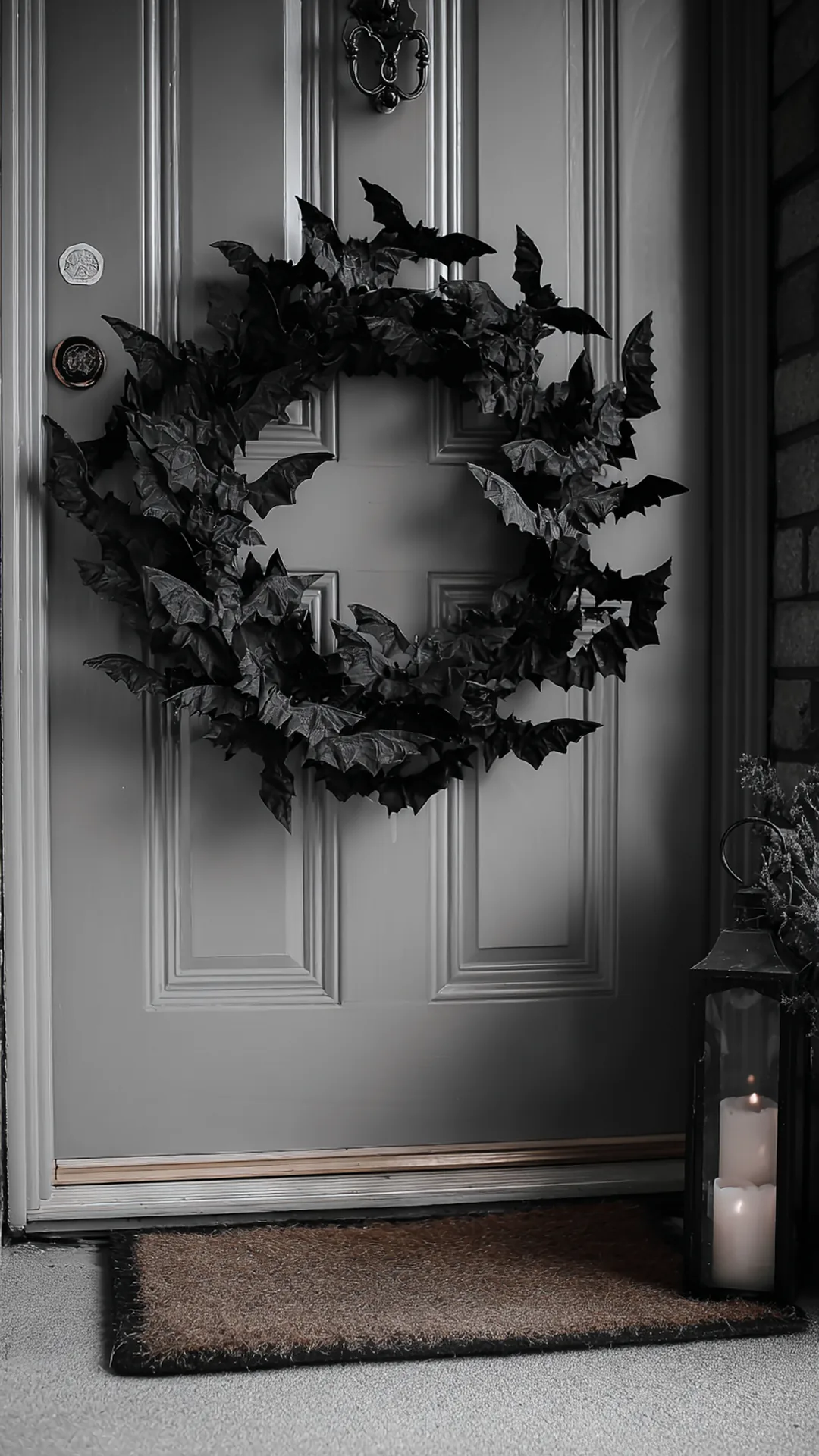 paper bats and a wreath held on a steel door with magnets — photo 1 of 2