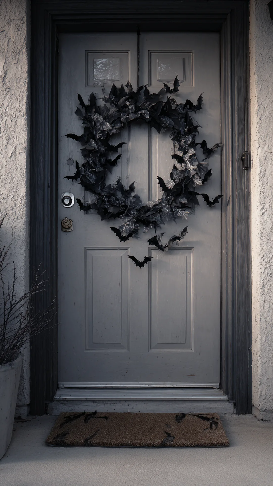 paper bats and a wreath held on a steel door with magnets — photo 2 of 2