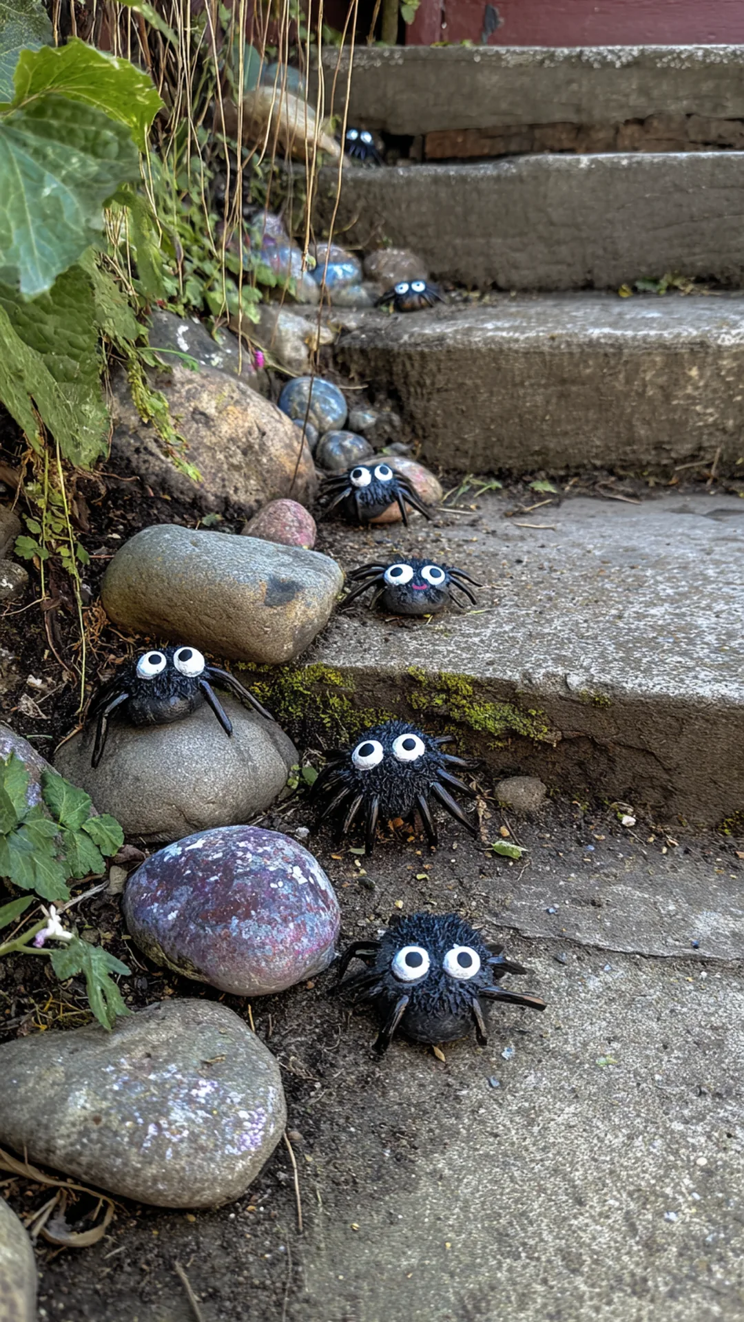 painted rock spiders arranged along a garden border — photo 1 of 2