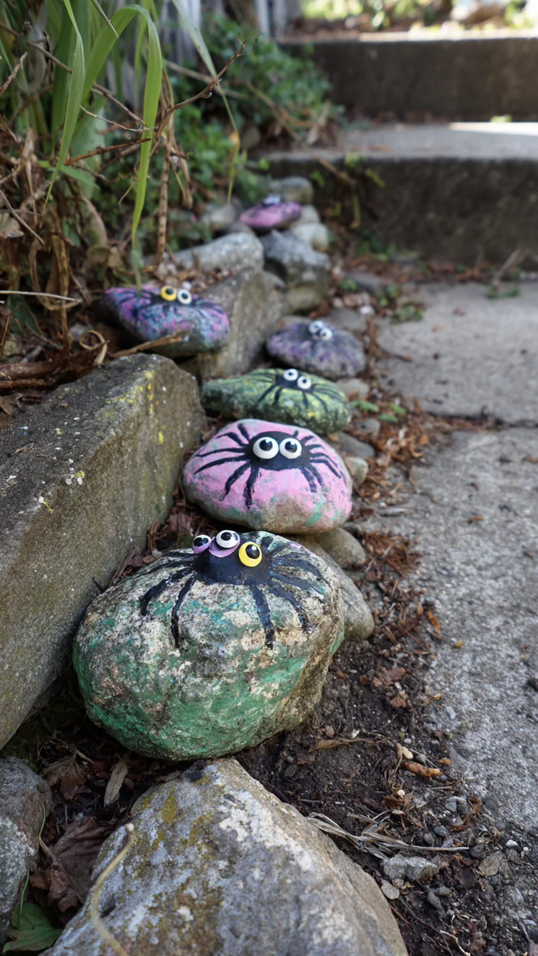 painted rock spiders arranged along a garden border — photo 2 of 2