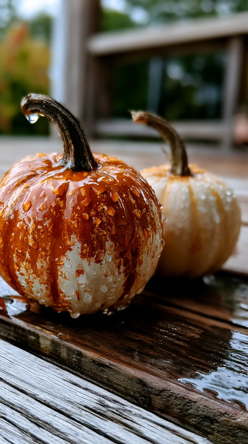 painted ghost faces on real pumpkins on wet porch steps — photo 5 of 5