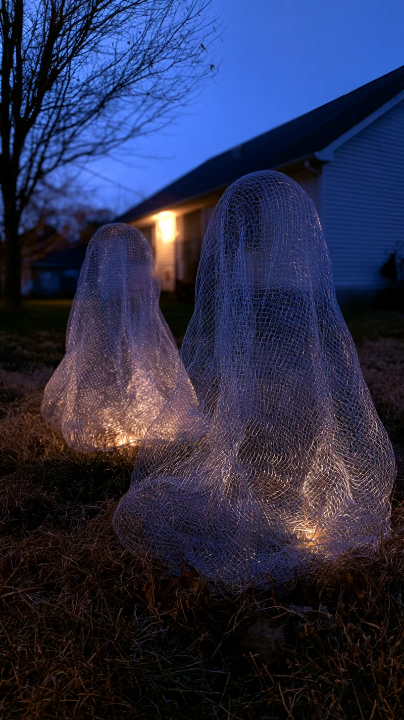 chicken wire ghost figures glowing on a dark lawn — photo 3 of 5