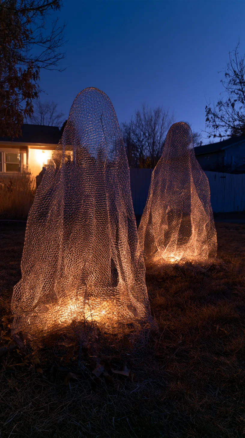 chicken wire ghost figures glowing on a dark lawn — photo 5 of 5