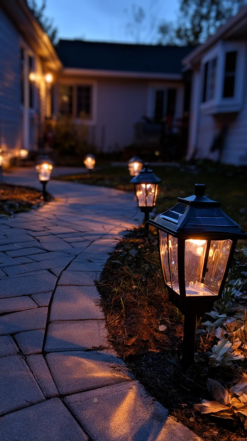 solar stake lanterns lining a walkway at dusk — photo 3 of 5